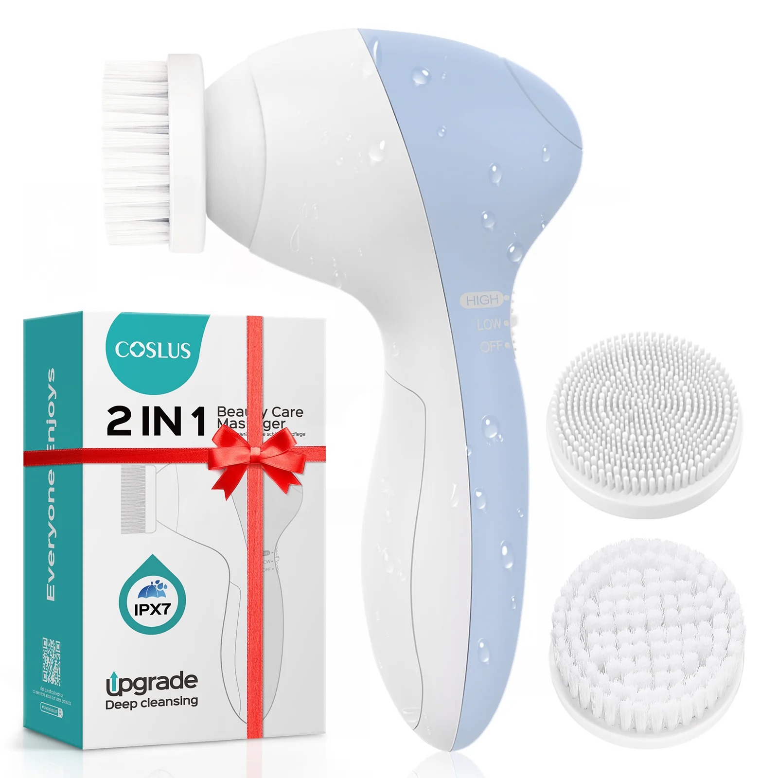 COSLUS P2017 Waterproof Facial Cleansing Spin Brush with 2 Brush Heads - Image 9